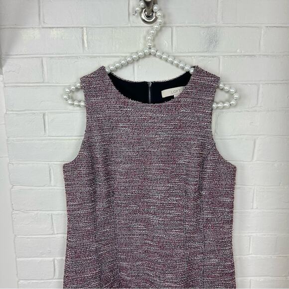 LOFT Mixed Red Boucle Tweed Knit Sleeveless Career Sheath Dress Size 8P - Picture 3 of 10